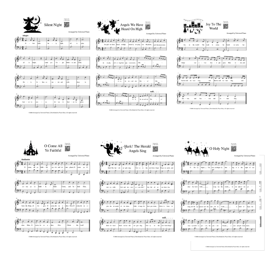 π Christmas Piano Songbook β 12 Easy Songs with Notes & QR Video Tutorials