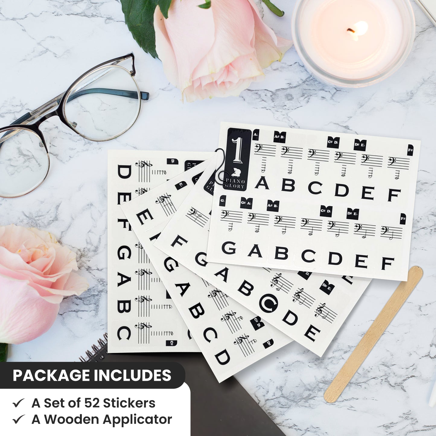 Piano Note stickers for any size piano/keyboard + BONUS Sheet Music & Learning Charts