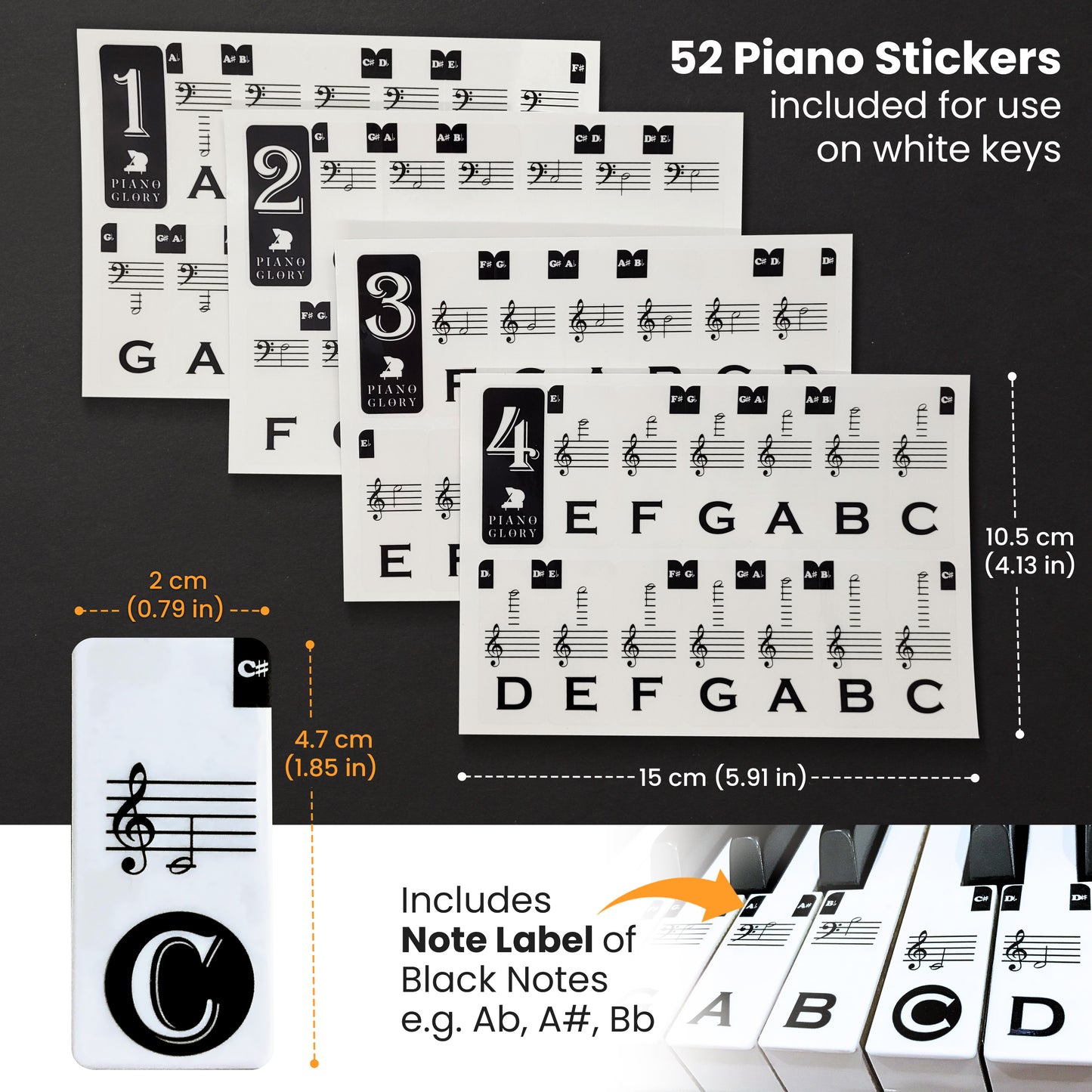Piano Note stickers for any size piano/keyboard + BONUS Sheet Music & Learning Charts