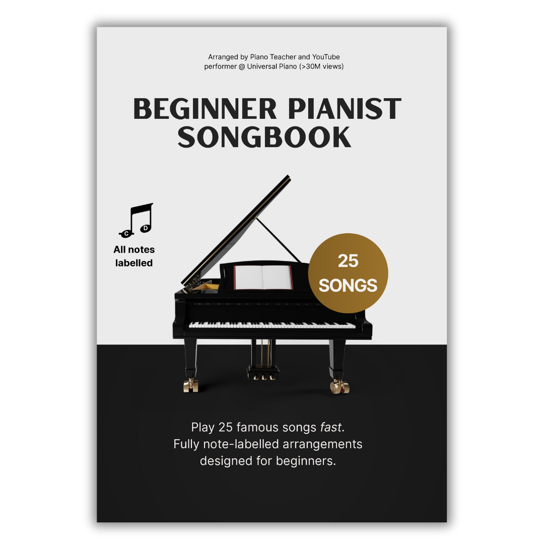 Learn to play piano easy famous songs book cover. Fully note-labelled arrangements designed for beginners