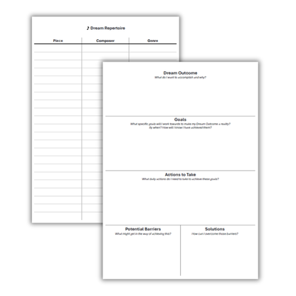 Goal setting templates to help me dream big and think about my dream repertoire