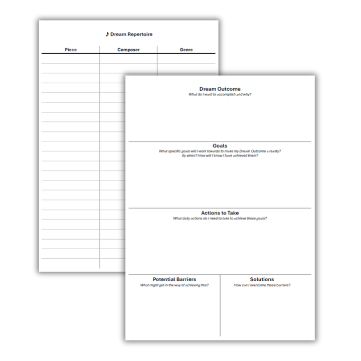 Goal setting templates to help me dream big and think about my dream repertoire