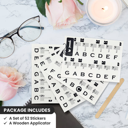 Piano Note stickers for any size piano/keyboard + BONUS Sheet Music & Learning Charts