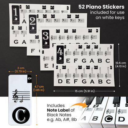Piano Note stickers for any size piano/keyboard + BONUS Sheet Music & Learning Charts