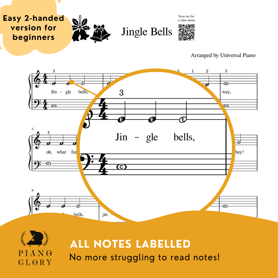 Christmas Piano Songbook – 12 Easy Songs with Notes & QR Video Tutorials