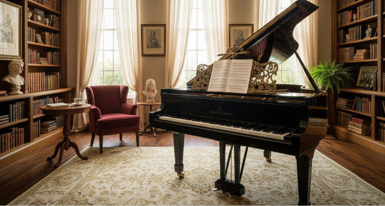 not bad but remove all the tech - make it a beautiful piano room background 