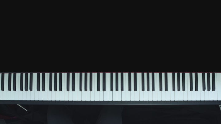 This video shows an aerial view of the piano keys, also showing a person's two hands, playing Happy Birthday, just as the document 'Happy Birthday Piano Sheet Music' prescribes.